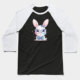 Cute Bunny with Glasses and a Bow Tie Baseball T-Shirt